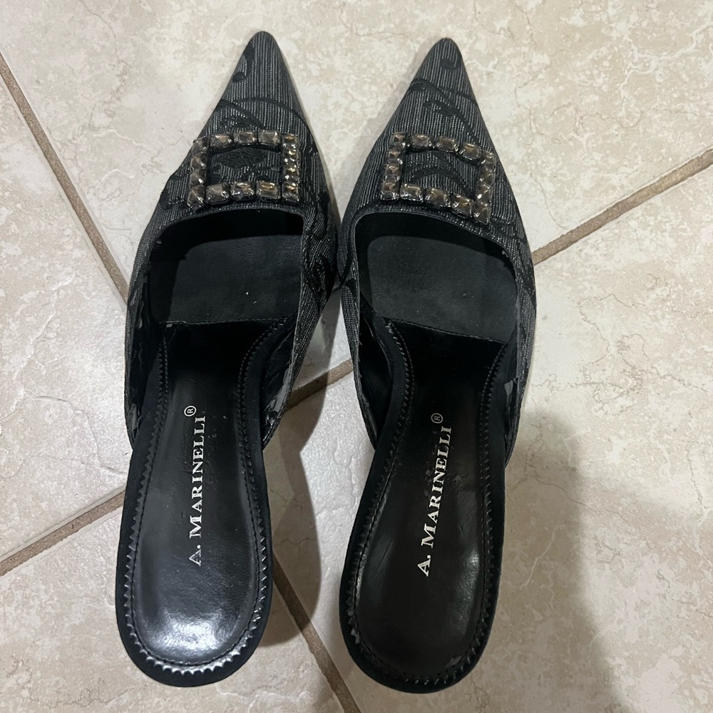 A. Marinelli Black Embellished Mules